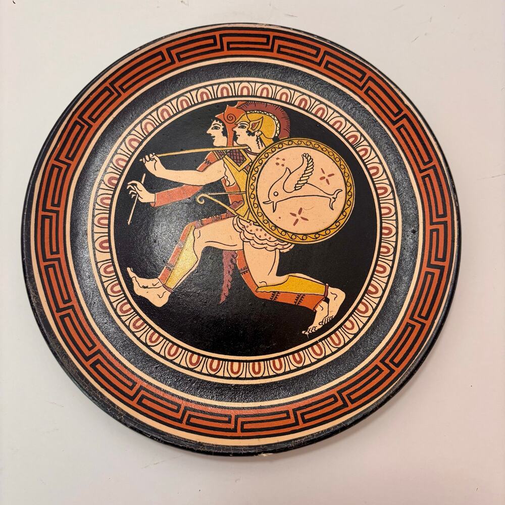 Vintage Vassilopoulos Greek Pottery Plate Wall Hanging Amazons Charging 520 BC